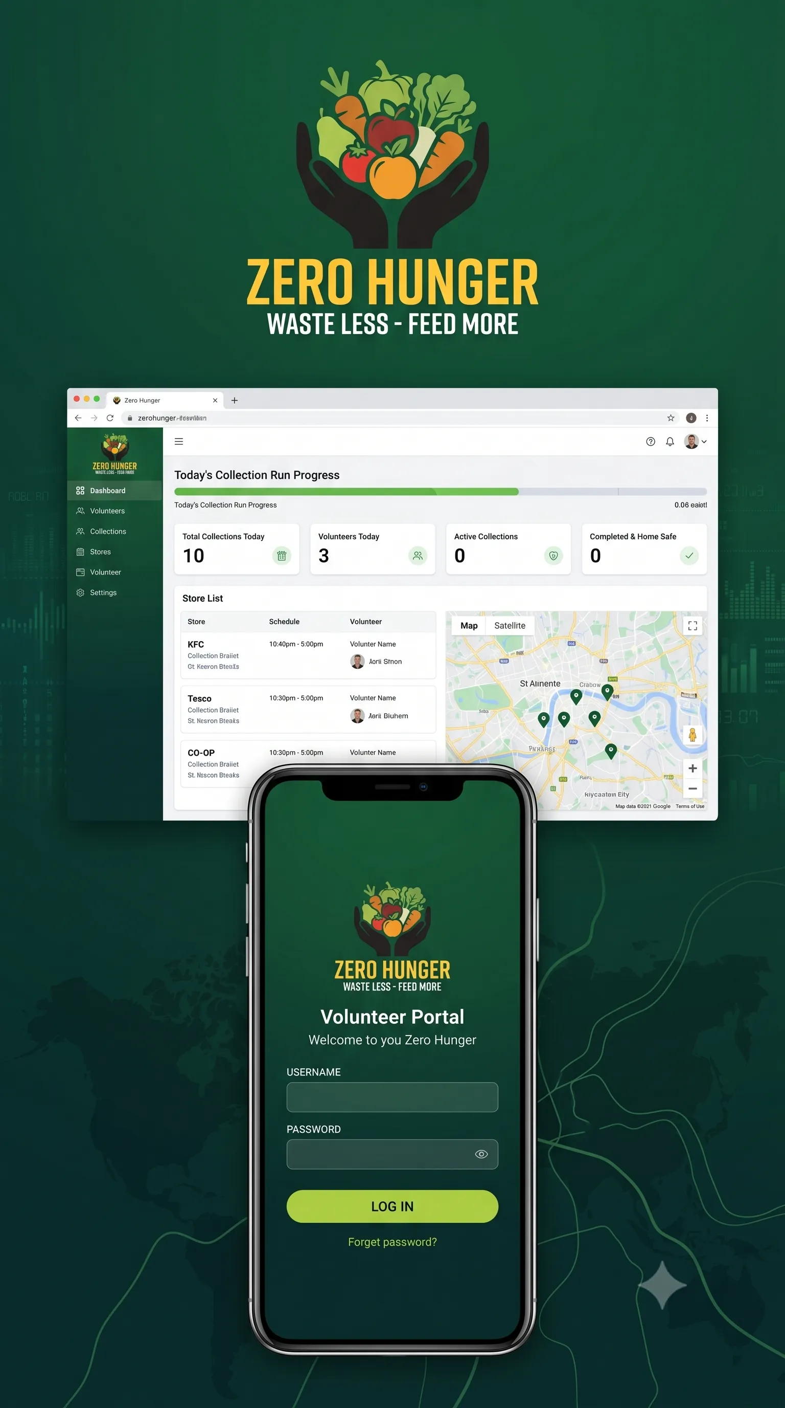 Zero Hunger Operations Dashboard & Volunteer App